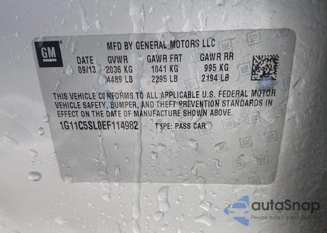 2014 Chevrolet Malibu 1Lt z USA, uszkodzony, nr VIN 1G11C5SL0EF114982